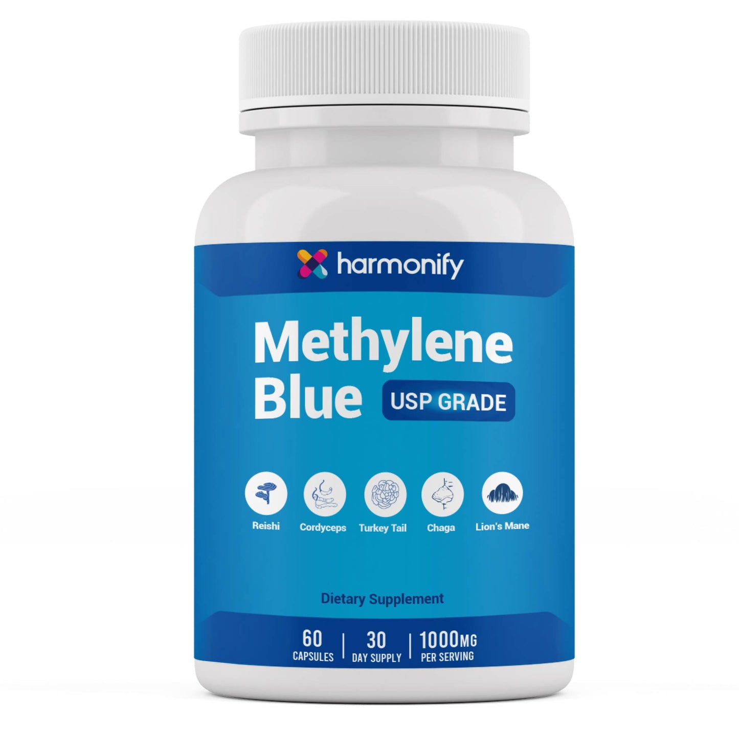 Methylene Blue Capsules 1000 mg with Mushrooms, USP Grade