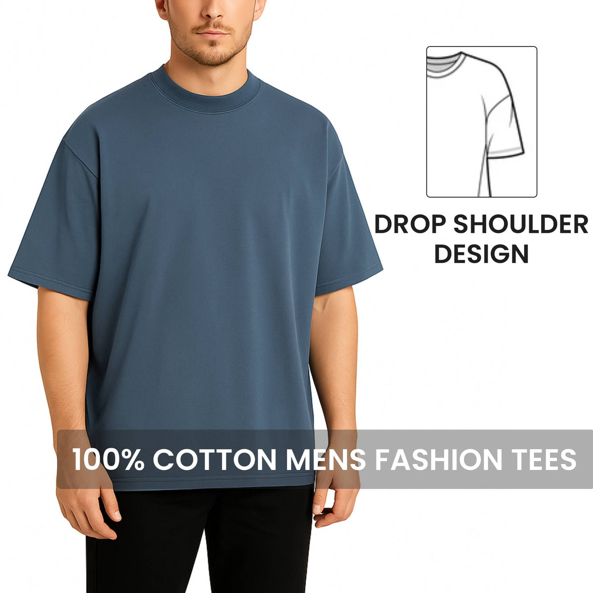 Men's 100% Cotton Drop Shoulder Fashion Tees: Heather Gray / L